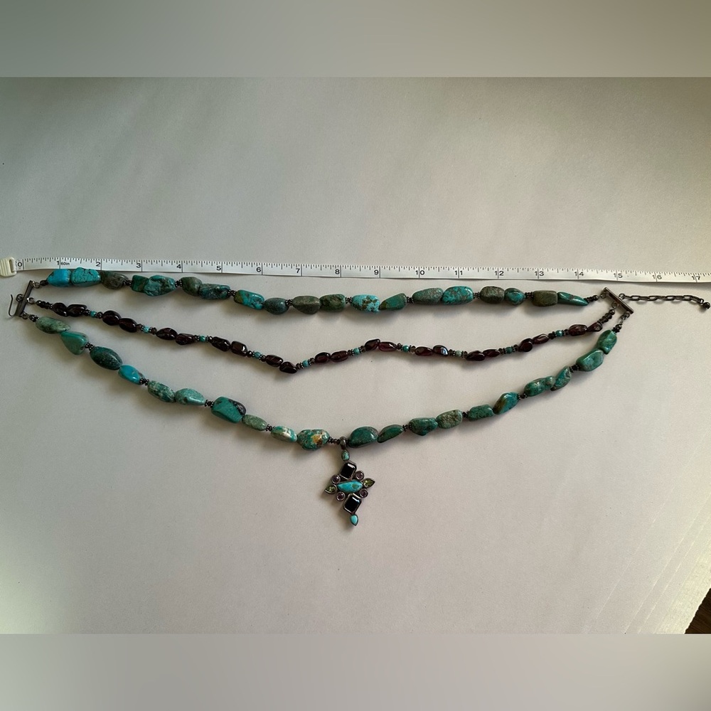 Sterling Silver Turquoise Multi-Gem Necklace: Garnet, Amethyst & Peridot - Picture 5 of 6
